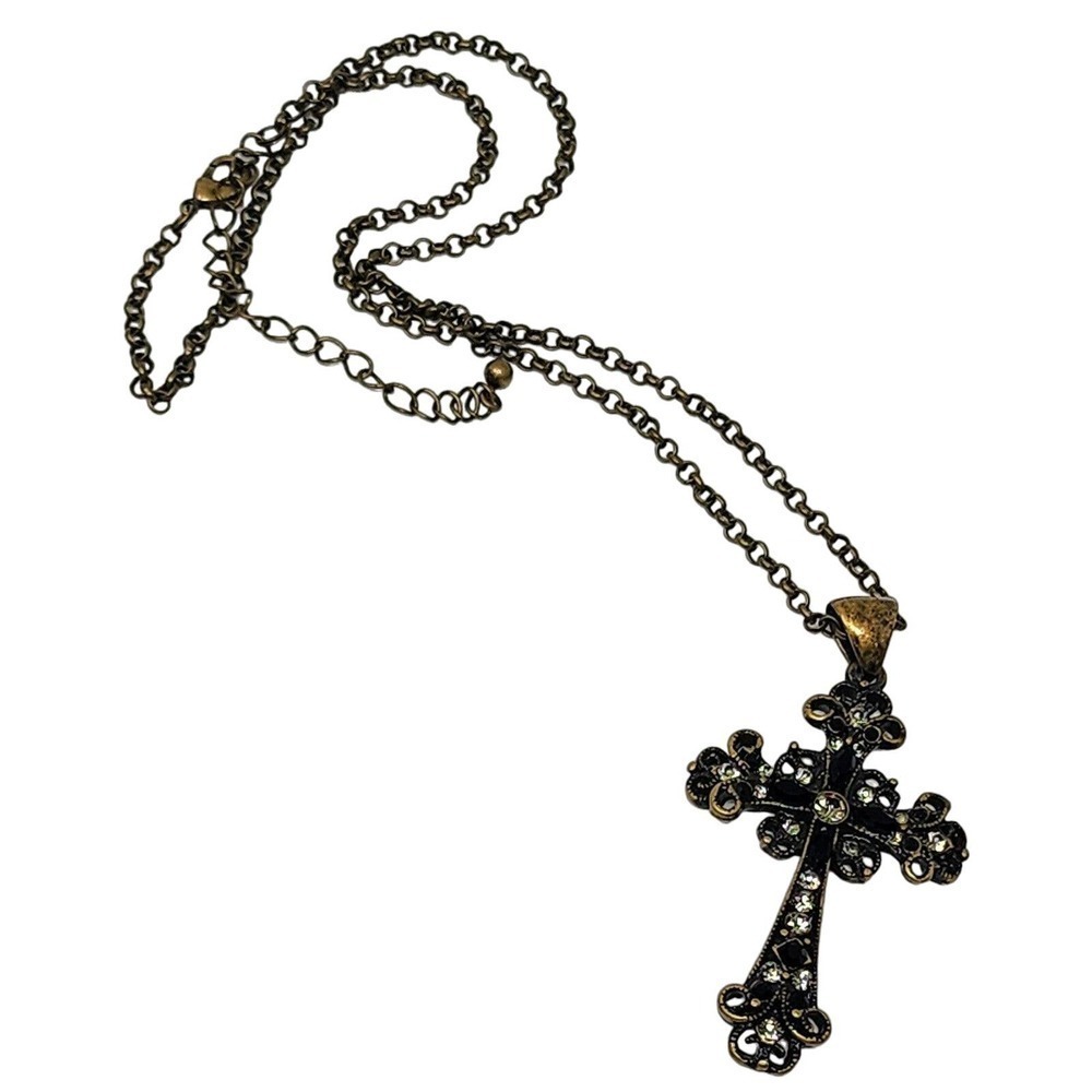 Lia Sophia - Women's Cross Pendant Chain Necklace Antiqued Gold Finish (19"-22")